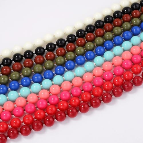 Caiyao Bohemian Colorful Acrylic Round Beaded Choker Necklaces Handmade Adjustable Resin Beads Clavicle Rope Necklace for Women Men Ethnic Costume Party Vacation Jewelry Gifts - color: Light blue