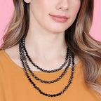 Bead Strand Versatile 60" Long Wrap Necklace - Handmade Knotted Multi Layer Sparkly Crystal, Semi Precious Natural Stone, Lava, Glass Faux Pearl - color: Natural Stone & Sparkly Bead Mix - Black
