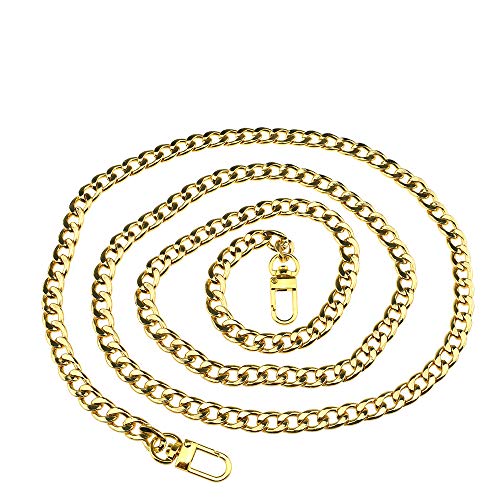 HAHIYO Yellow Gold Purse Chain Strap, 51.2 Inches, Flat 0.4" Wide, 2.4mm Thick, Lobster Clasp, Unisex, Modern Style - size: Yellow Gold 51.2 inches