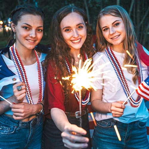 Huskein 100 PCS 4th of July Beads, 33" Patriotic Beads Necklaces Bulk, Red White Blue Necklace Bulk, Independence Day Party Parade Accessories Set for Memorial Day Fourth of July Party Supplies - color: RedWhiteBlue