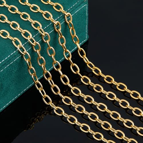 UMAOKANG 2 Yard Gold Plated Chains for Jewelry Making Stainless Steel Oval Chain on Spool Jewelry Making Chains Bulk - color: Oval (Gold)