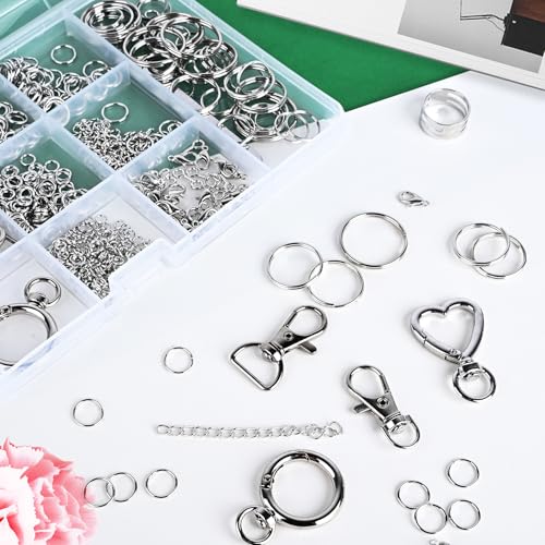 Prdingfy 579PCS Keychain Making Kit, Key Chain Supplies Including Keychain Clip, Key Rings, Lobster Claw Clasps, Jump Rings, Extender Chain,Pliers for Key Chain Making and Jewelry Making(Silver) - color: Sliver