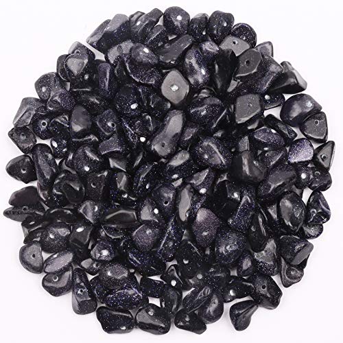 500 pcs Natural Chip Stone Beads, Blue Sand 5-8 mm Irregular Gemstones Healing Crystal Loose Rocks Bead Hole Drilled for Jewelry Making Bracelet - color: Blue sand