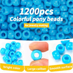 1200pcs Pony Beads Bulk – Light Blue 6x9mm Plastic Craft Beads for Bracelets, Jewelry, Hair Braiding & DIY Projects - color: Light Blue