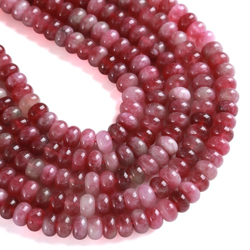 76pcs 5x8mm Natural Stone Pink Tourmaline Jade Rondelle Spacer Loose Beads Abacus Disk Stone Round Loose Gemstone Beads for Jewelry Making DIY Bracelet Necklace - color: Pink Tourmaline Stone