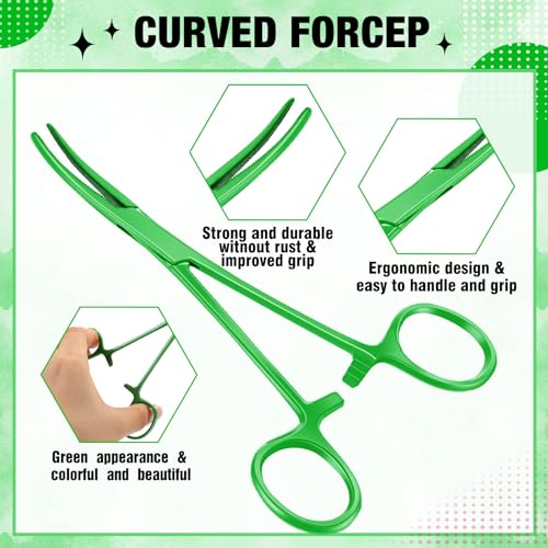 BBTO Hemostat Curved and Straight Hemostat Forceps Piercing Pliers Forceps, Stainless Steel Straight and Curved Pliers, Fishing Tweezer(Green,2 Pcs) - color: Green