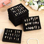 6 Pcs Small Jewelry Tray-ring Organizer Velvet Rings Earring Display Tray Mini Storage Insert Holder 7 Slots for Drawer (Black) - color: Black