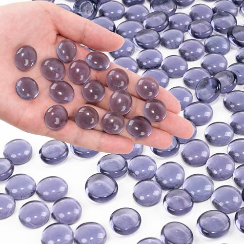Purple Flat Glass Marbles, 0.97 lb Transparent Vase Filler Pebbles Gems, Decorative Glass Beads for Vases, Crafts, Floral, Mancala Stones, Aquarium Rocks for Fish Tank, Approx.0.6"-0.8" - color: Purple