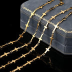 5 Meters Stainless Steel Cross Link Chains in Bulk for DIY Men Women Jewelry Making with Lobster Clasps, Jump Rings (Gold) - color: gold