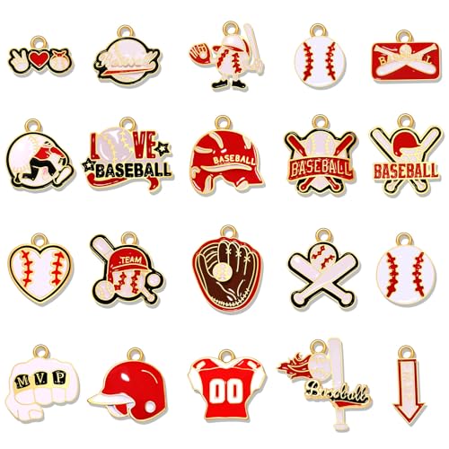 20PCS Sports Charms Enamel Basketball Baseball Pendant Charms for Jewelry Making Rhinestone Ball Game Softball Charms for Necklace Bracelet Earrings DIY Crafts - color: Color 10