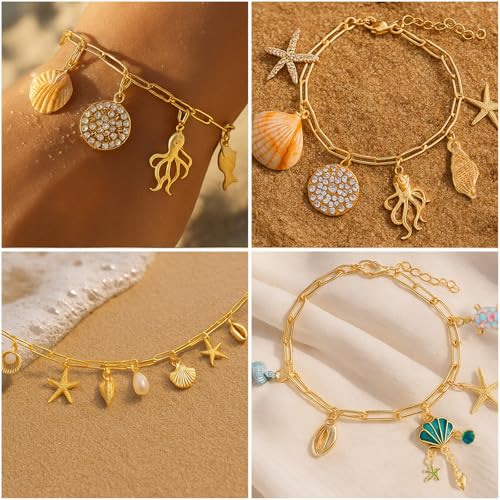 Quelay 328 Pcs Gold Sea Ocean Beach Charms Pendants for Jewelry Making Kit Bulk for Women DIY with 118 Charms 200 Jump Rings 5 Necklaces 5 Bracelets Accessories for Gift Beginner Arts Christmas