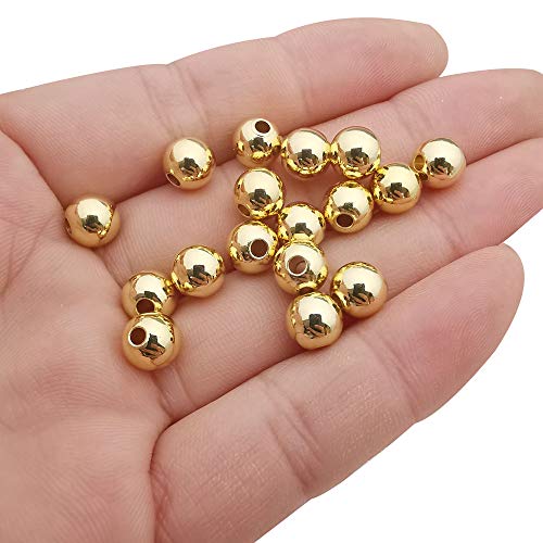50pcs Gold Smooth Round Spacer Beads - Gold Plated Brass, Tarnish Resistant, Seamless Loose Connector Beads for DIY Bracelet Jewelry Making (8mm/0.31 inch) - color: 8mm/0.31 inch (Gold)