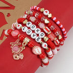 6PCS Valentine’s Day Clay Heishi Bracelet Set for Women- Red Pink Heart Love KISS XOXO Beaded Stretch Bracelets - Handmade Polymer Clay Crystal Glass Stackable Jewelry Gift for Galentine's Anniversary - color: LOVE-07