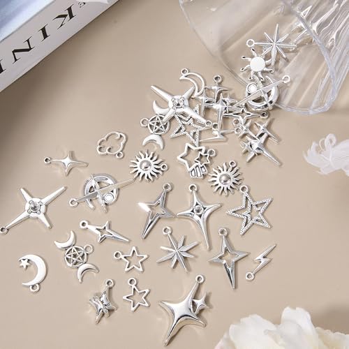 Charms for Jewelry Making Bulk Antique Silver Tibetan Alloy Pendants Love Word for Earring Bracelet Necklace - style: Star