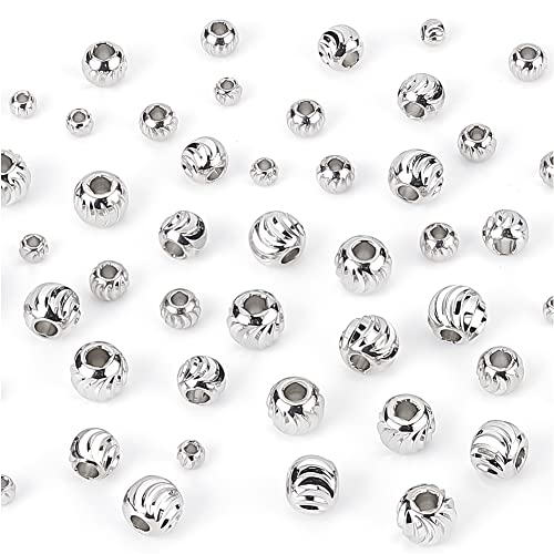 BENECREAT 80Pcs 4 Sizes Real Platinum Plated Spacer Beads, 3mm~6mm Round Brass Beads for Necklaces, Bracelets and Jewelry Making, 20Pcs/Size - color: Platinum