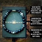 Mens Beaded Bracelet - Stone Jewelry, Black Onyx Hematite Bracelets, Mens Accessories, Adjustable - style: Spectral Night