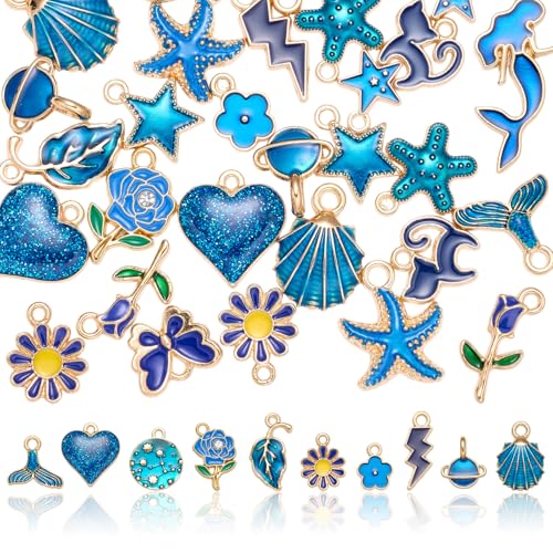 40Pcs Assorted Enamel Charms for Jewelry Making Cute Charms Bulk Pendant for Bracelets Necklace Earring Keychains DIY Supplies - color: Blue