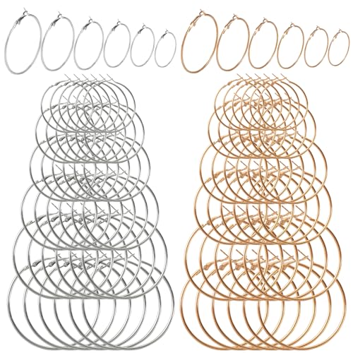 96PCS Hoop Earrings Finding, Round Hypoallergenic Earring Hoops, Stainless Steel Open Beading Hoop, for Women's Jewelry Making, DIY Earrings Crafts, 6 Sizes