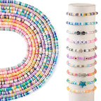 Elecrelive 10 Strands Polymer Clay Beads 4 mm Handmade Vinyl Heishi Beads Flat Round Disc Beads Loose Spacer Beads for Surfer Choker Necklace Bracelet Earrings Jewelry Making - color: Mixed Color