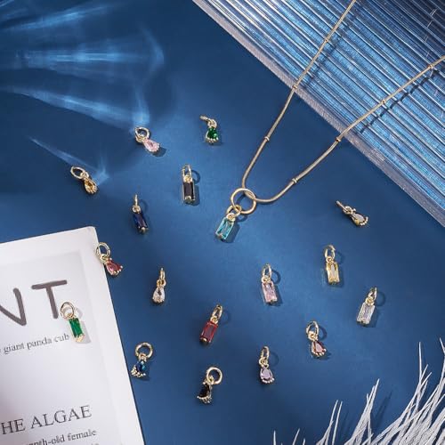 18Pcs 18 Styles Faceted Cubic Zirconia Charms, 18K Gold Plated Teardrop Rectangle Crystal Charm Pendants with Jump Shiny Ring CZ Stone Dangle Charms for Jewelry Accessory Making DIY Gift