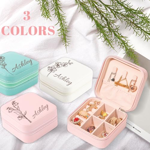 Personalized Travel Jewelry Box,Custom Leather Jewelry Case with Name and Birth Flower,Customized Birthday Valentines Day Gifts for Women Bridesmaid Girls - color: Style 01