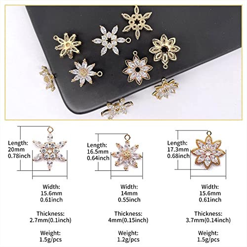 Crystal Zirconia Gold Plated Brass Charms for Jewelry Making Bracelet Necklace Earring Pendant Craft Supplies DIY Accessories - color: FlowerD-Mix-6Pcs