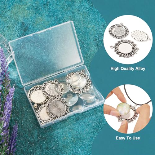FASHEWELRY 16Pcs Oval Round Bezel Pendant Trays Antique Silver Bezel Blanks Cabochon Setting with Clear Glass Cabochon for Photo Pendant Craft Jewelry Making - color: Oval & Round