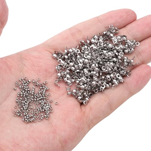 304 Stainless Steel Crimp Beads 2.0mm and End Caps 3.2x6.3mm Set 200pcs for Jewelry DIY Making and Repairing - color: Crimp Beads and End Caps Set, size: 2.0mm and 3.2x6.3mm