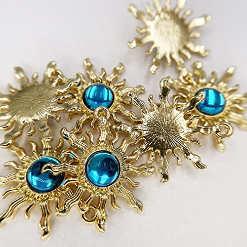 Sun Star Charms Baroque Boho Crystal Gold Plated Resin Gypsy Pendant Alloy for Jewelry Making DIY Craft Bracelet Necklace Earring - color: Sun-Blue-28Pcs