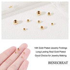 BENECREAT 200Pcs 18K Gold Plated Brass Beads Round Spacer Beads with 4 Mixed Size(0.5-1.5mm Hole) for Necklaces, Bracelets and Jewelry Making - color: Round-4 Sizes