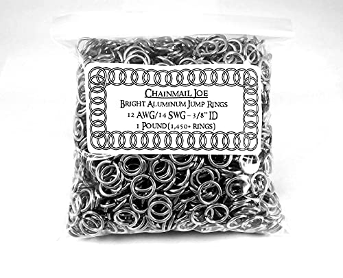 1 Pound Bright Aluminum Chainmail Jump Rings 14G 3/8" ID (1450+ Rings) - size: 14SWG 3/8" ID