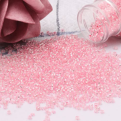 5100 Pcs Size 8/0 Glass Seed Beads, 3 mm Light Pink Small Mini Spacer Loose Pony Beads for Jewelry Making and DIY Crafts - color: Light Pink, size: Medium
