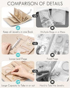 Vlando Travel Jewelry Case,Jewelry Organizers and Storage Jewelry Book Ring Binder with Clear Zipper Velvet Jewelry Pouches Bags for Rings,Necklace,Earrings-Silver - color: 08.Silver-Crocodile