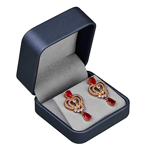 Blue Round Corner Earrings Gift Box PU Leather Jewelry Earring Gift Packaging Box - color: Earring box