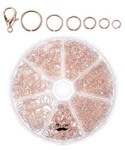 Mr. Pen- Open Jump Rings Set, 1014 pcs, Champagne Metal Jump Rings with Lobster Clasps, 6 Assorted Sizes (4–10 mm), Jewelry Making Findings for DIY Crafts, Bracelets, Necklaces & Keychains - color: Champagne