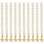 Beebeecraft 1 Box 20Pcs Golden Necklace Extender Real 18K Gold Plated Brass Metal 3D Star Shaped Charm Ends Tail Extension Curb Chain for Jewelry Making Necklaces Bracelets DIY Crafts Supplies - color: Gold-star