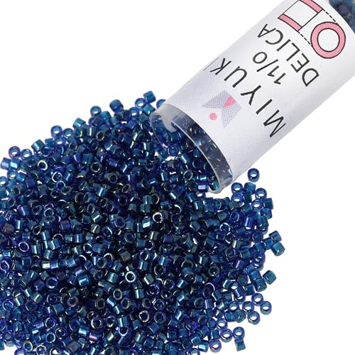 Miyuki Delica Seed Beads – Size 11/0 (1.6 mm), DB1763, Emerald-Lined Cobalt AB, 7.2 g, Approx. 1440 Beads, Made in Japan - color: DB1763 - Emerald-Lined Cobalt AB