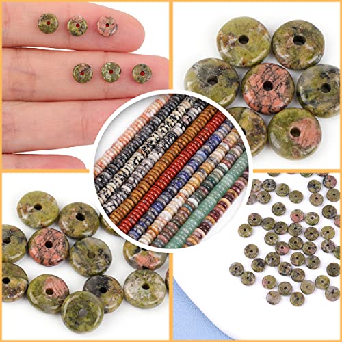 GEM-Inside 2x6mm Natural Green Unakite Jasper Stone Heishi Disc Rondelle Spacer Beads for Jewelry Making Full 15" Strand Energy Stone Healing Power Crystal - color: Green Unakite Jasper