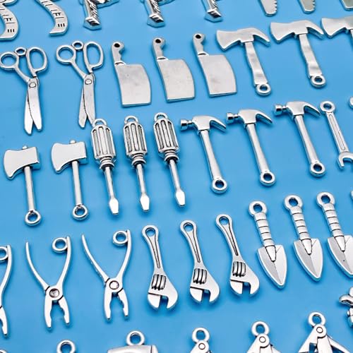 Youdiyla 51pcs Alloy Ancient Silvery Father's Day Series Tool Set Pendant Jewelry Making DIY Keychain Earrings Pendant Various Design Charms for Jewelry Making Bracelets Necklace (M351) - color: M351
