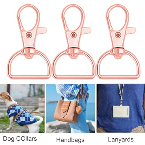 50Pcs Swivel Clasp Hooks D Ring Key Chain Clips, Metal Lobster Claw Clasps Trigger Clip Lanyard Snap Hook for Keychains Making Purse Hardware DIY Crafts 1 Inch (Rose Gold) - color: Rose Gold