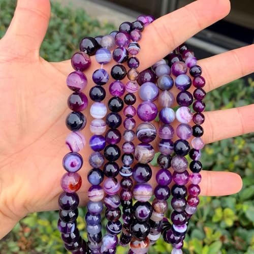 90pcs Adabele AAA Natural Banded Purple Agate Healing Gemstone 4mm (0.16 inch) Small Round Loose Beads Gem Stone Spacer GC18-4 - color: Banded Purple Agate, size: 4mm (90pcs/1 Strand)