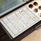 Juvale Velvet Jewelry Organizer Tray - Earring Tray Insert with 24 Compartments - Stackable Jewelry Drawer Organizer - Includes Bracelet Holder Slots - Gray, 14 x 10 in - size: 24 Grids