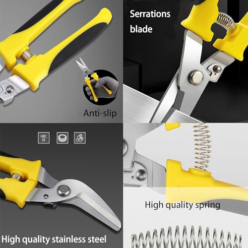 TOOLMAK Tin Snips 8 Inch Heavy Duty Scissors Metal shears with Stainless Steel Curve-Blade Comfort Grips, Multifunction Cutting of Branches, Thin Iron, Cardboads - size: 8 Inch Curve Blade