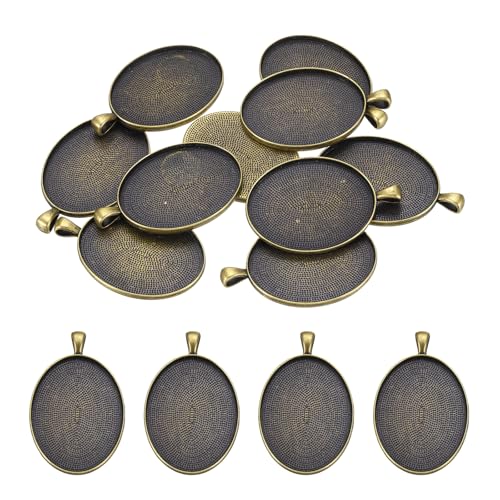 PATIKIL Pendant Trays for Jewelry Making, Blank Pendants Zinc Alloy Oval Bezel Settings Flat Base for Necklace Bracelet Charm - color: Bronze Tone