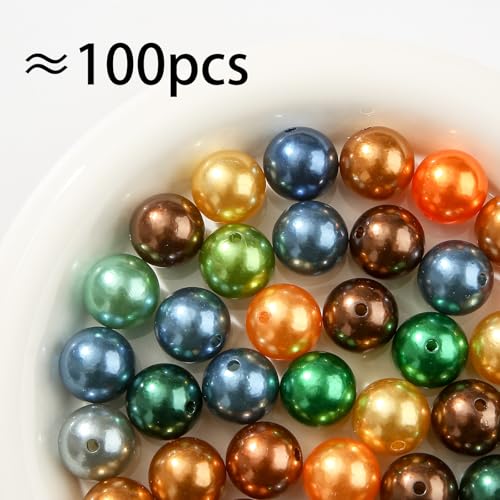 100pcs Color Pearl Beads Chunk Bubblegum Bead 20mm Acrylic Pen Ball Beads for Pen Bag Jewelry Making Necklace Bracelet(Brown&Gray) - color: brown&gray