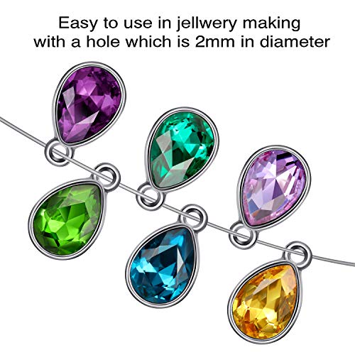 Hicarer 52 Pieces Water Drop Pendants Crystal Beads Pendants Charms Rhinestone Teardrop Jewelry Findings for Women DIY Necklace Jewelry Making, 7 x 10 mm, 13 Colors