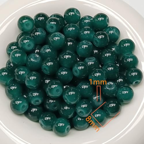 200PCS Glass Beads 8mm Glass Beads for Bracelets Necklaces Jewelry Making DIY Crafts (Peacock Blue) - color: 8Peacock Blue