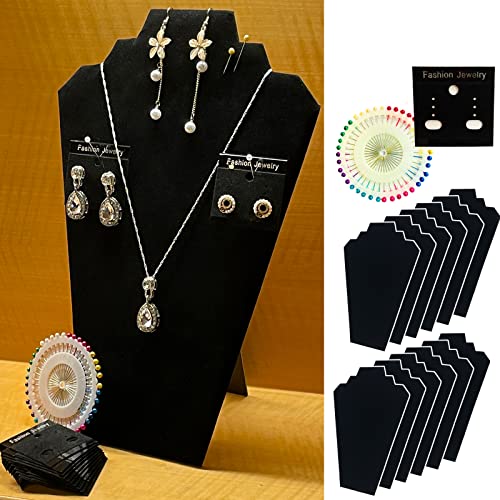 12pcs Necklace Display for Selling, 12.5" Jewelry Display Stand, Necklace Display Stands for Vendors, Black Velvet Foldable Necklace Bust