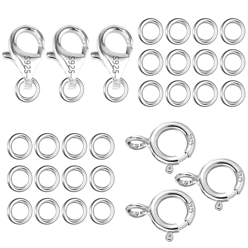 925 Sterling Silver Lobster Claw Clasps Set, Lobster Clasps Connector Closures and Spring Clasps with Open Jump Rings for Necklace Bracelet DIY Jewelry Finding Supplies (26pcs) - color: 26PcsB
