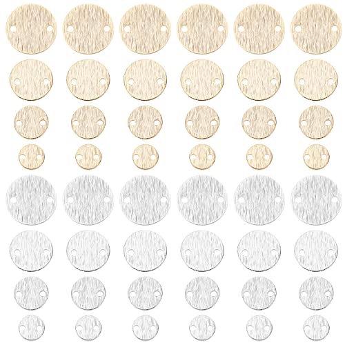 PH PandaHall Jewelry Connector Charms, Brass Flat Round Links Textured Blank Tag Link Connectors for DIY Earrings Bracelets Necklaces Jewelry Making - size: 6/8/10/12mm